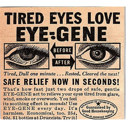 Eye-Gene Eye Relief for Tired Eyes 1948 Ad AF8-M4