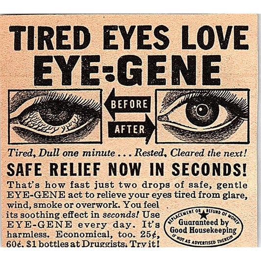 Eye-Gene Eye Relief for Tired Eyes 1948 Ad AF8-M4