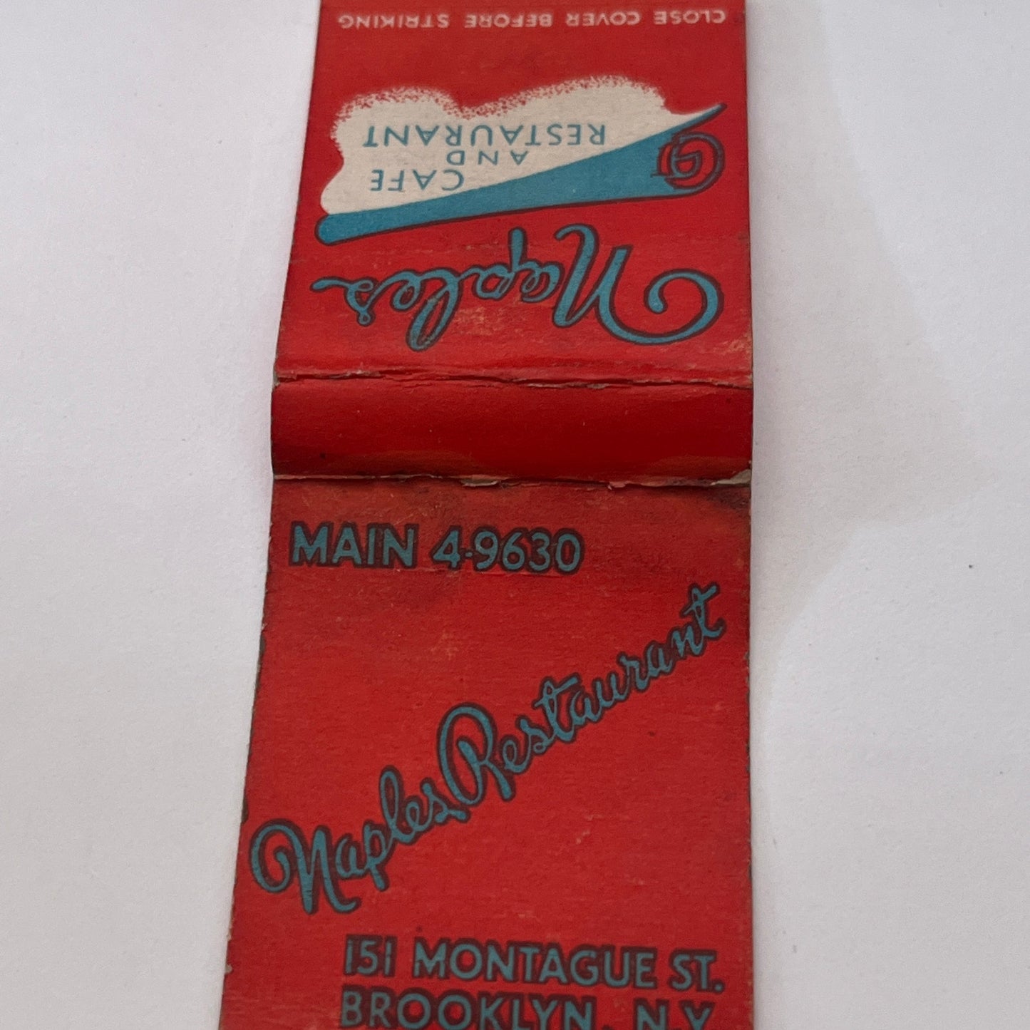 Naples Cafe & Restaurant 151 Montague St Brooklyn Matchbook Cover TB8-MB-12