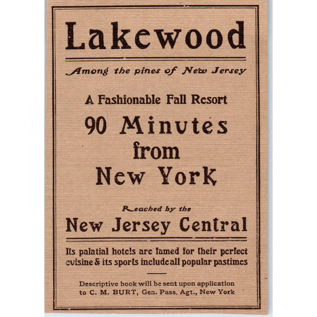 Lakewood Fall Resort New Jersey C.M. Burt c1905 Victorian Ad AE9-MA7