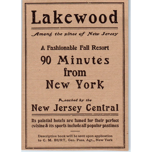 Lakewood Fall Resort New Jersey C.M. Burt c1905 Victorian Ad AE9-MA7