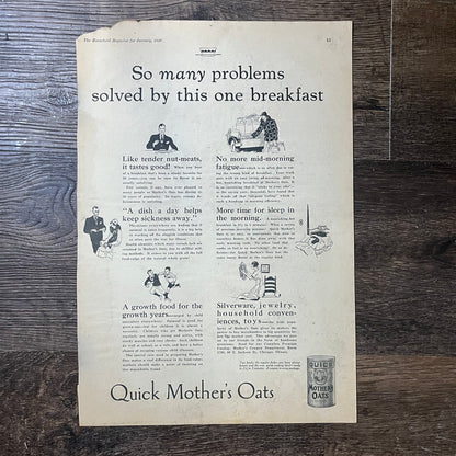 1928 Quick Mother's Oats Vintage Magazine Ad 11x14 V9