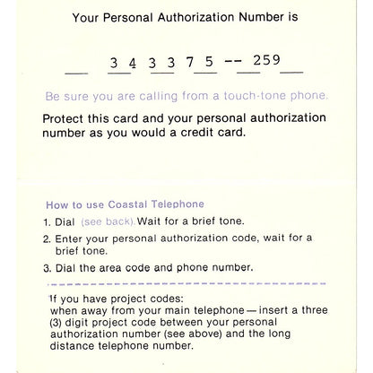 Coastal Telephone Company Travel Card Houston TX Vintage Business Card SC9-B7