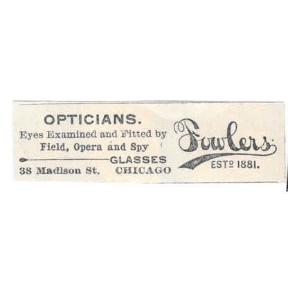 Fowler Opticians Madison St. Chicago IL 1894 Ad AK6-S7