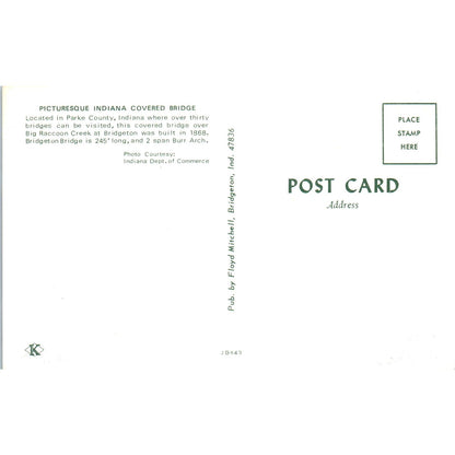 Bridgeton Bridge Parke County Indiana Covered Bridge Postcard PB12