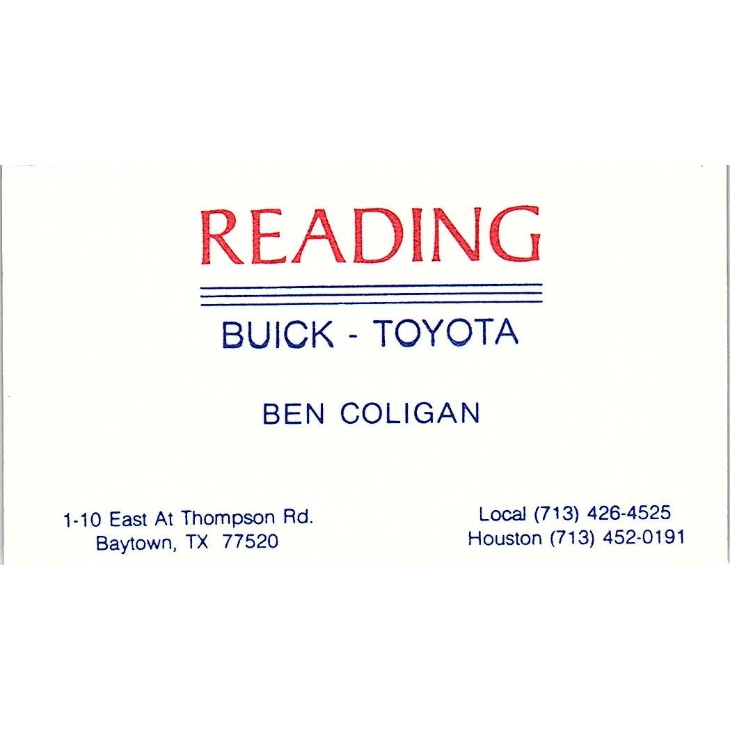 Ben Coligan Reading Buick Toyota Houston Vintage Business Card SD9-B7