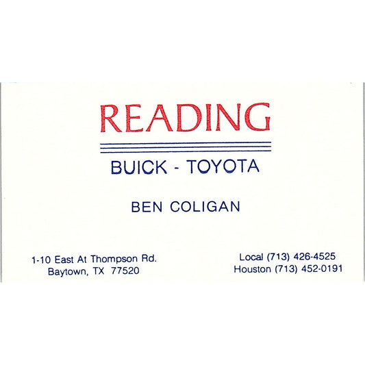 Ben Coligan Reading Buick Toyota Houston Vintage Business Card SD9-B7