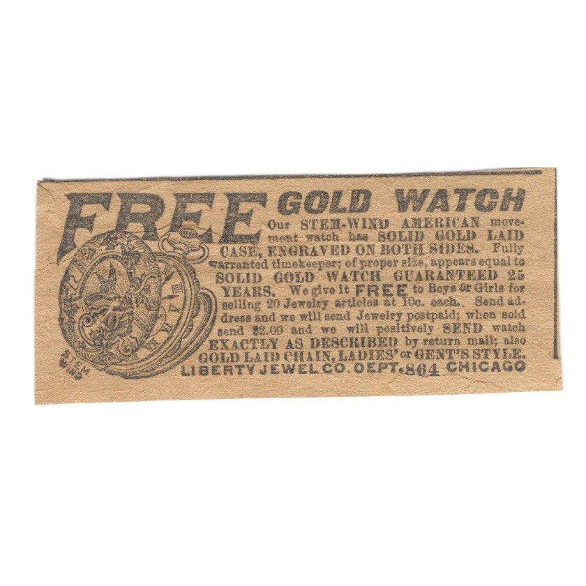 Liberty Jewel Co Pocket Watch Promotion Chicago IL 1906 Original Ad AK6-S11