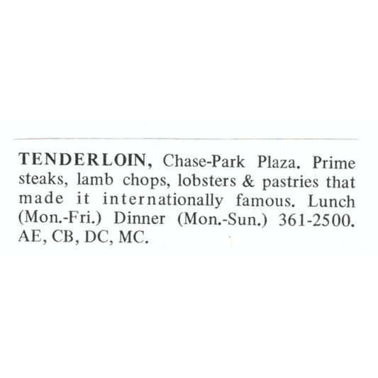 Tenderloin Restaurant Chase-Park Plaza St. Louis 1971 Magazine Ad AD8-O1