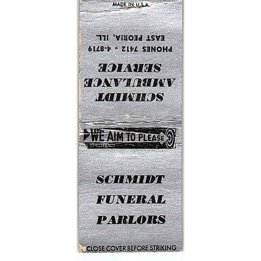 Schmidt Funeral Parlors East Peoria IL Vintage Matchbook Cover SC7-Y7