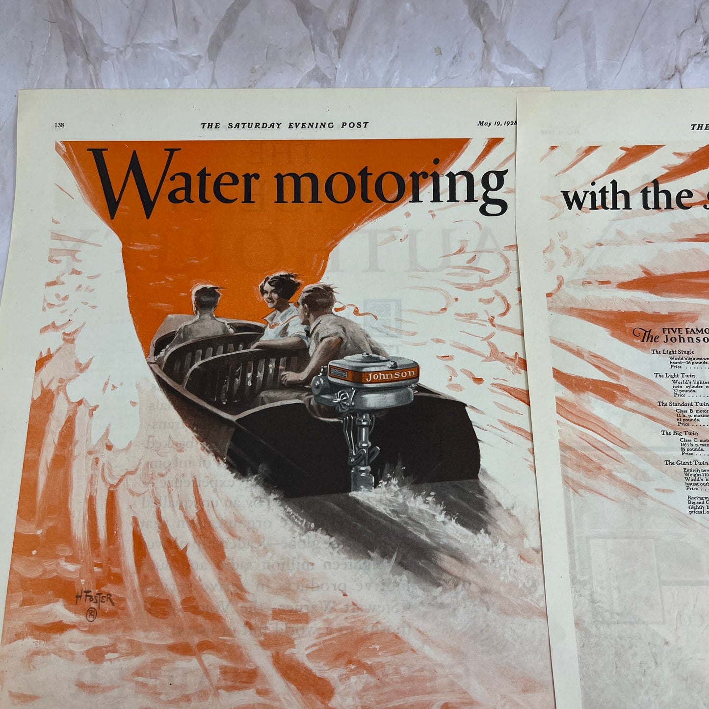 Johnson Outboard Motors 2 Pages 1928 Original Magazine Advertisement FL6-8