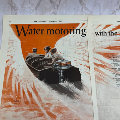 Johnson Outboard Motors 2 Pages 1928 Original Magazine Advertisement FL6-8
