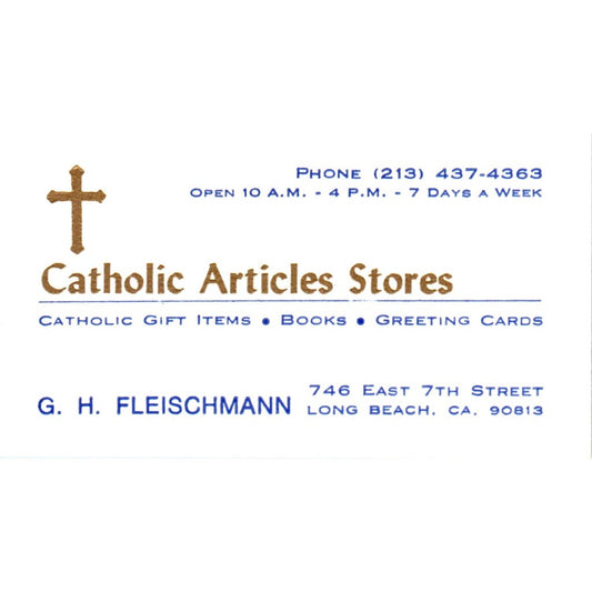 Catholic Articles Stores G.H. Fleischmann Long Beach CA Vtg Business Card SD8-B4