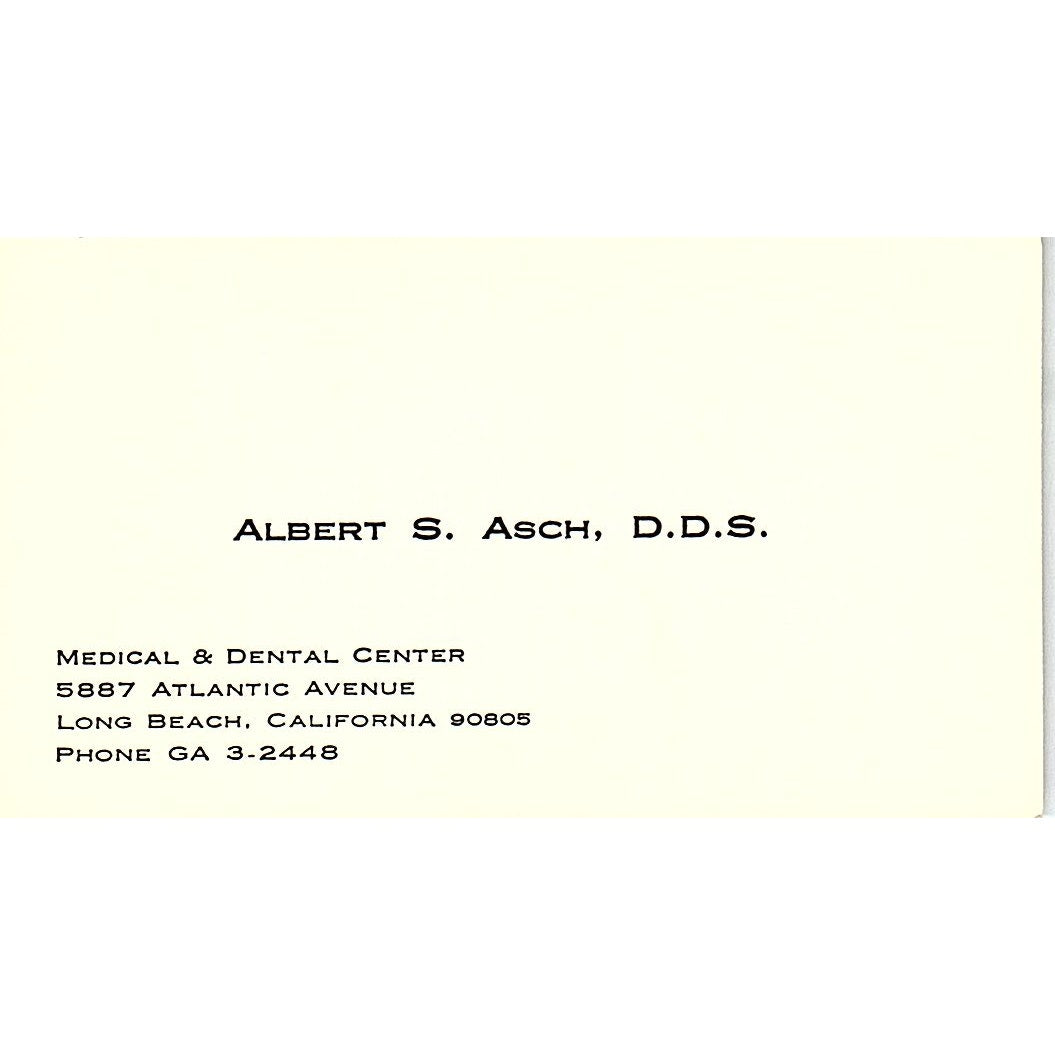 Albert S Asche DDS Dental Center Long Beach CA Vintage Business Card SE3-B15