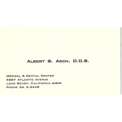Albert S Asche DDS Dental Center Long Beach CA Vintage Business Card SE3-B15