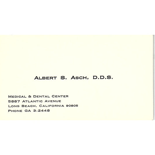 Albert S Asche DDS Dental Center Long Beach CA Vintage Business Card SE3-B15