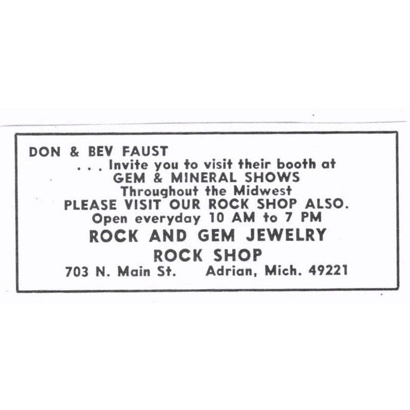 Rock and Gem Jewelry Rock Shop Adrian Michigan 1972 Ad AF8-S3