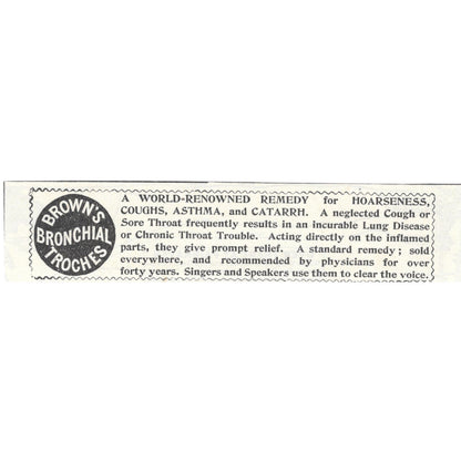 Brown's Bronchial Troches for Asthma and Catarrh c1890 Victorian Ad AE8-CH13