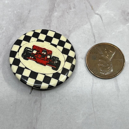 Formula One Race Car Checkered Flag Vintage Pinback Button TC5-PB