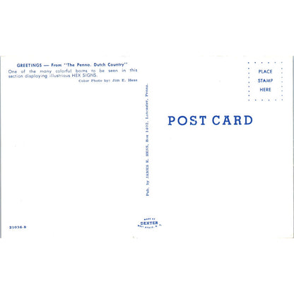 Amish Hex Sign White Barn Pennsylvania Dutch Country Postcard PD8