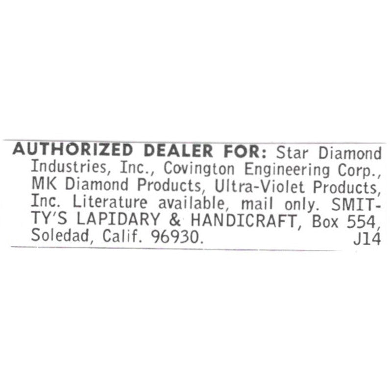 Ty's Lapidary & Handycraft Soledad California 1972 Ad AF8-S14