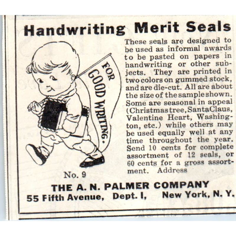 A.N. Palmer Company NY Handwriting Merit Seals 1930s Advertisement AE4-I2