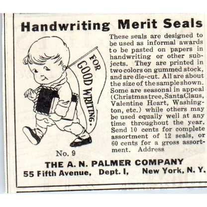 A.N. Palmer Company NY Handwriting Merit Seals 1930s Advertisement AE4-I2