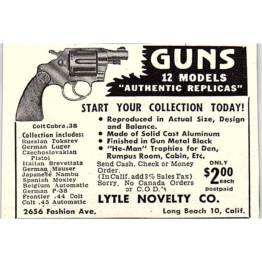 Lyle Novelty Co Authentic Replicas Long Beach CA 1955 Ad AF9-S5