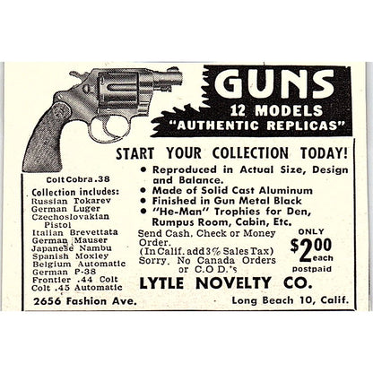 Lyle Novelty Co Authentic Replicas Long Beach CA 1955 Ad AF9-S5