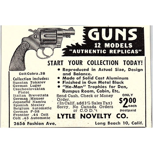 Lyle Novelty Co Authentic Replicas Long Beach CA 1955 Ad AF9-S5