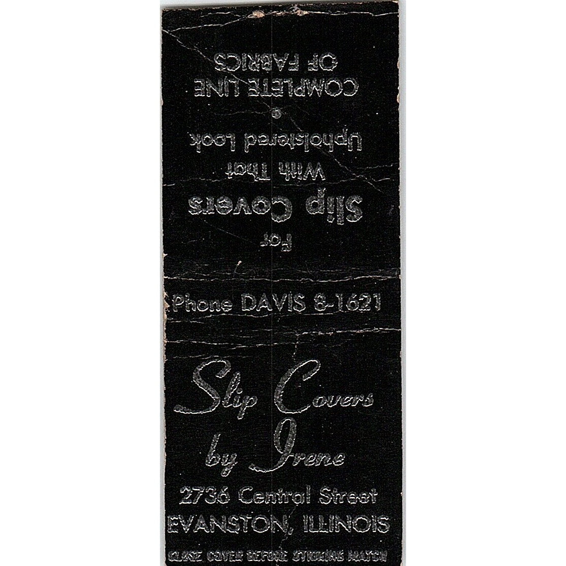 Slip Covers By Irene Evanston IL Vintage Matchbook Cover SE5-Y2