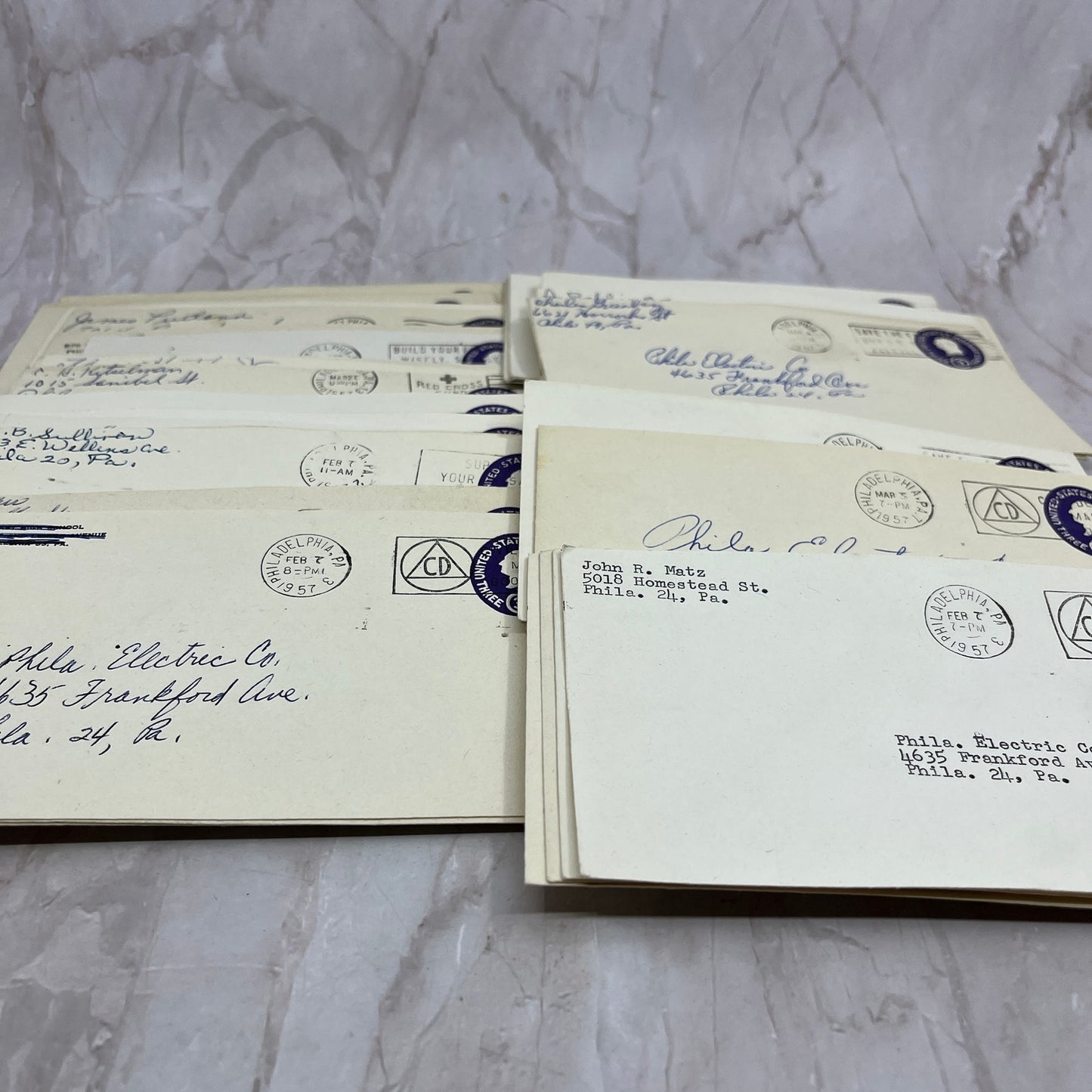 Huge Lot 50+ Philadelphia Electric Company 1957 Postal Cover Envelopes TG7-PEC1