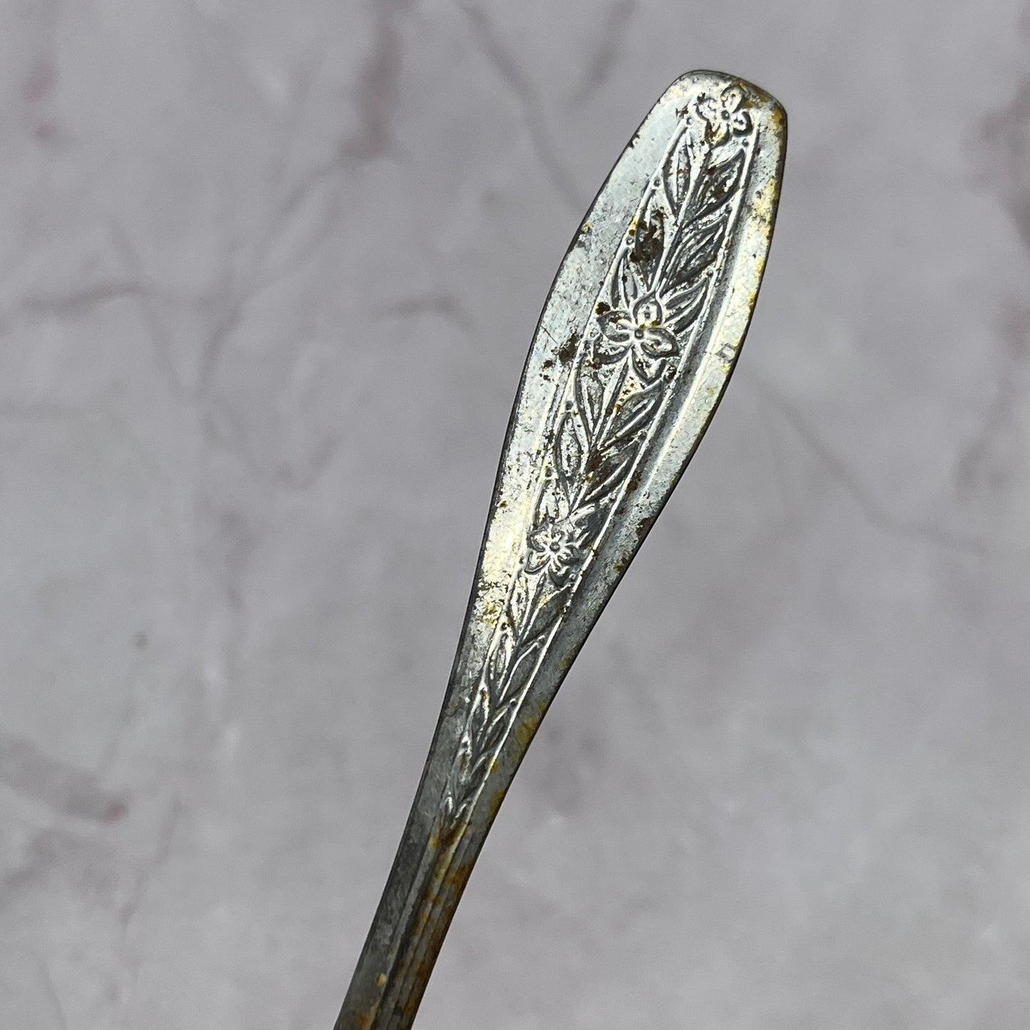 Vintage Malabar Embossed Flowers Spoon 5" Vintage Silverplate TC5-OS-15