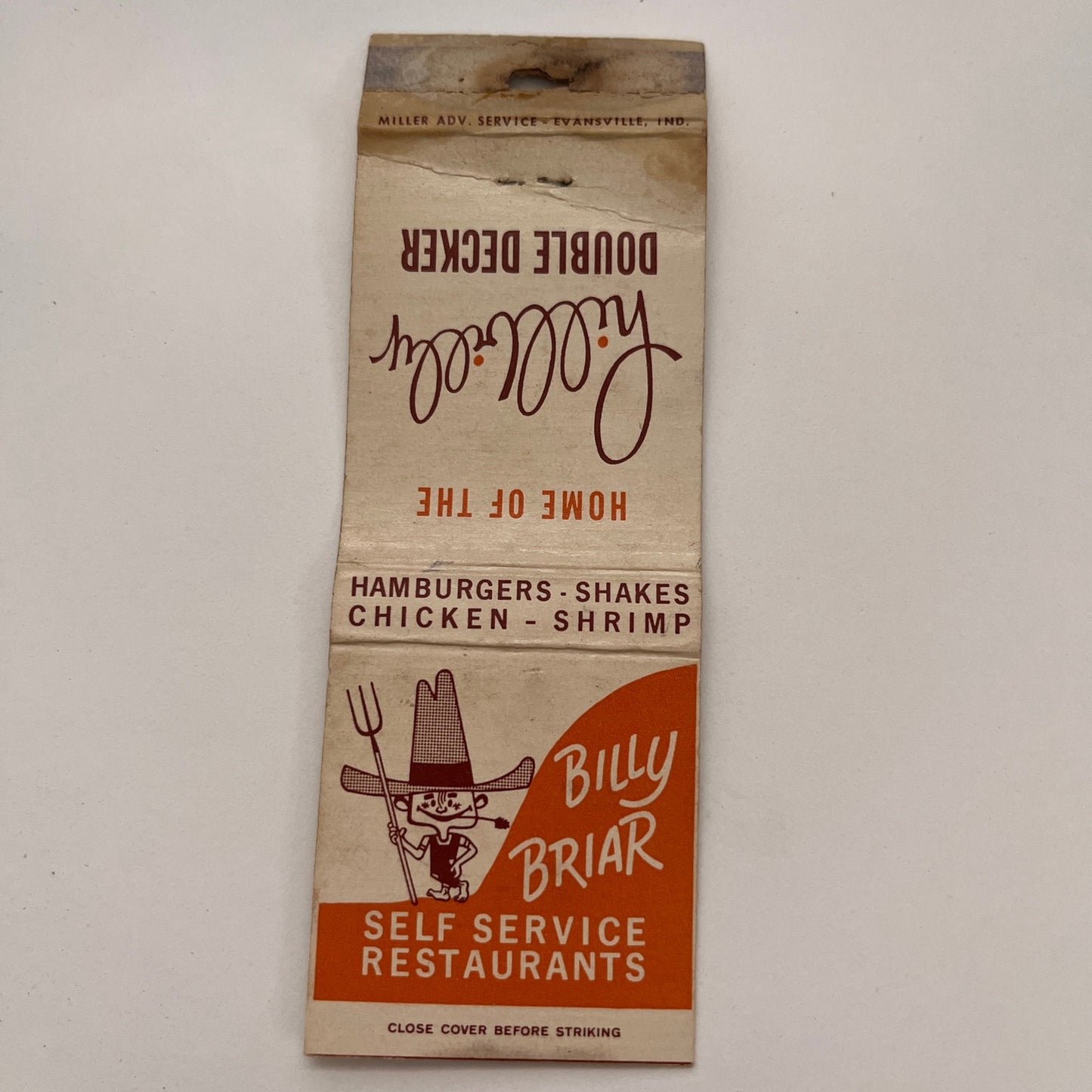 Billy Briar Self Service Restaurants Indiana Vintage Matchbook TB6-MB2-15