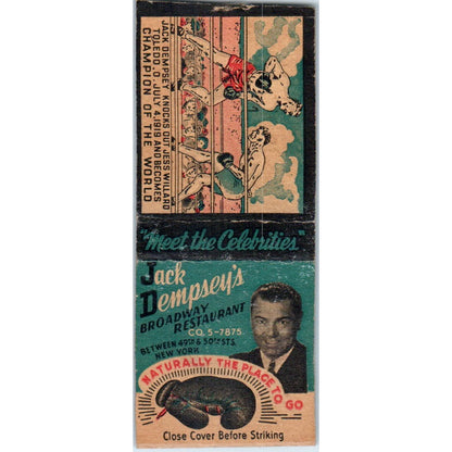 Jack Dempsey's Restaurant NY Jess Willard Comic Vintage Matchbook Cover SF4-Y4