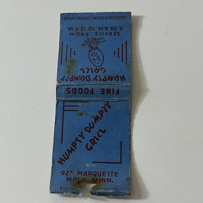 Humpty Dumpty Grill 927 Marquette Minneapolis MN Vintage Matchbook TB6-MB2-11