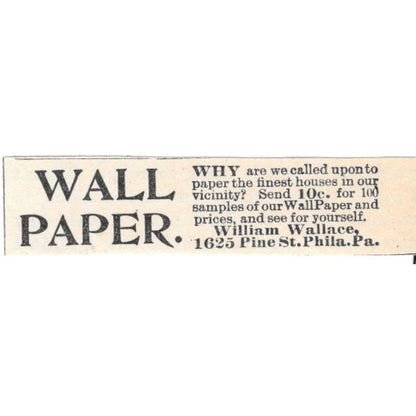 William Wallace Wallpaper Pine St. Philadelphia PA 1894 Ad AK6-S7