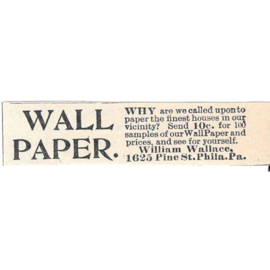 William Wallace Wallpaper Pine St. Philadelphia PA 1894 Ad AK6-S7