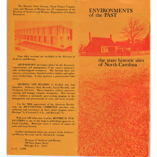 Vintage Environments of the Past NC State Historic Sites Travel Brochure H5-5