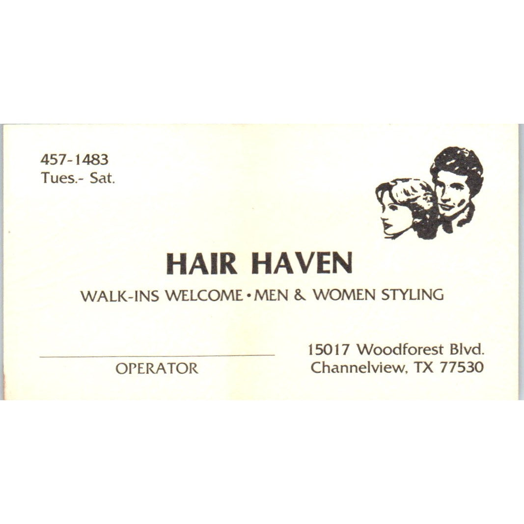 Hair Haven Salon Channelview TX Vintage Business Card SD8-B12