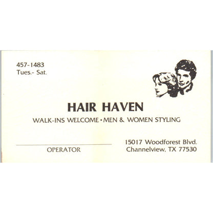 Hair Haven Salon Channelview TX Vintage Business Card SD8-B12