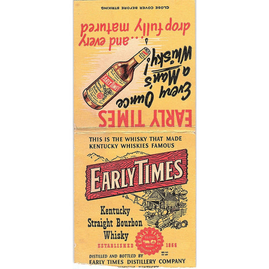 Early Times Distillery Co Louisville KY Giant Matchbook Cover TH2-Y4