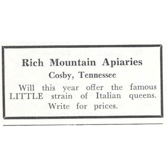 Rich Mountain Apiaries Cosby Tennessee 1961 Magazine Ad AB6-S13