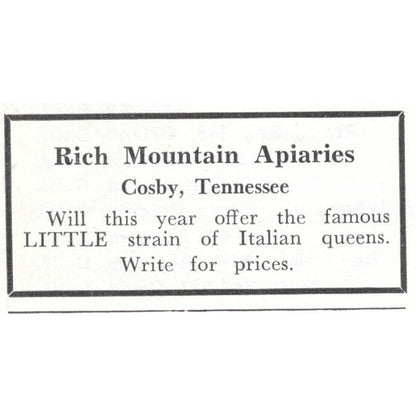 Rich Mountain Apiaries Cosby Tennessee 1961 Magazine Ad AK6-S13