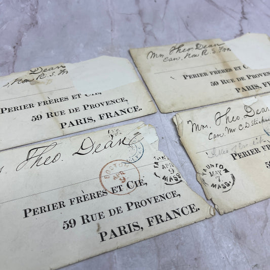 c1870 Lot 4 Envelopes Perier Frères Et Cie Paris to Theo Dean Taunton MA TJ5-E1