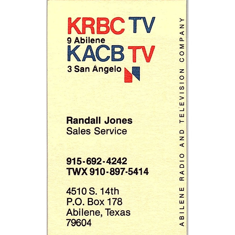 Abilene Radio and Television Company Randall Jones Abilene TX Card SSB4-B12