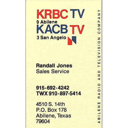 Abilene Radio and Television Company Randall Jones Abilene TX Card SSB4-B12