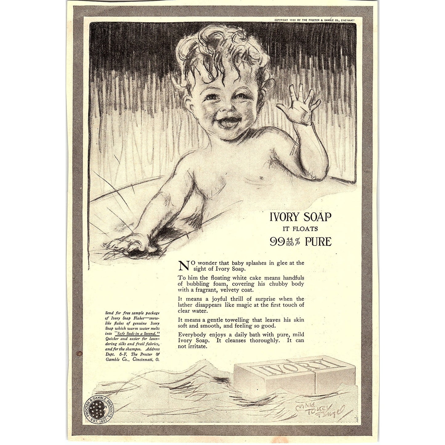 Ivory Soap Floats Baby Sketch Maud Tousey Fangel c1920 Ad AF8-10
