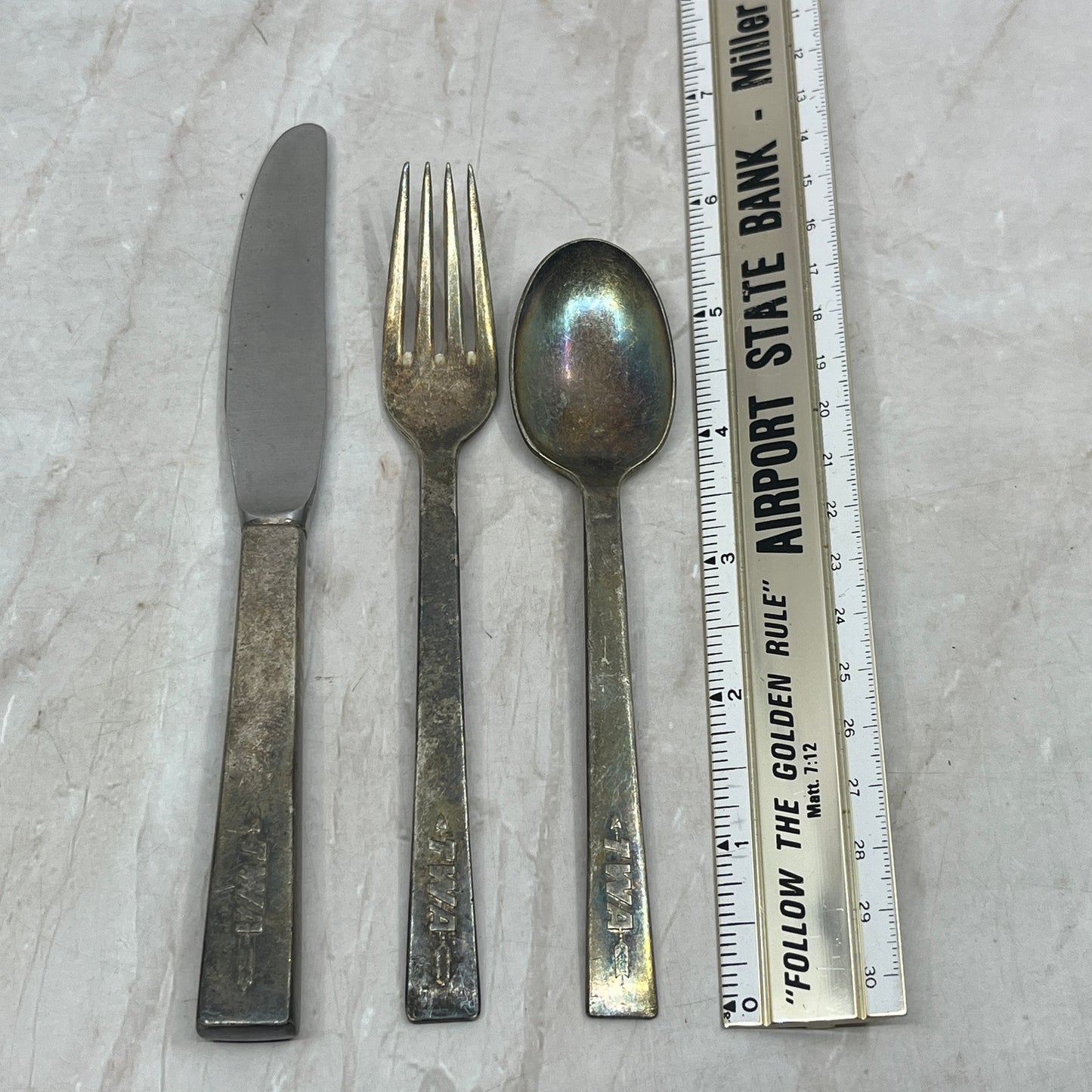 Vintage 3 Piece TWA Spoon Fork & Knife Silver Plate International Silver Co. TK3