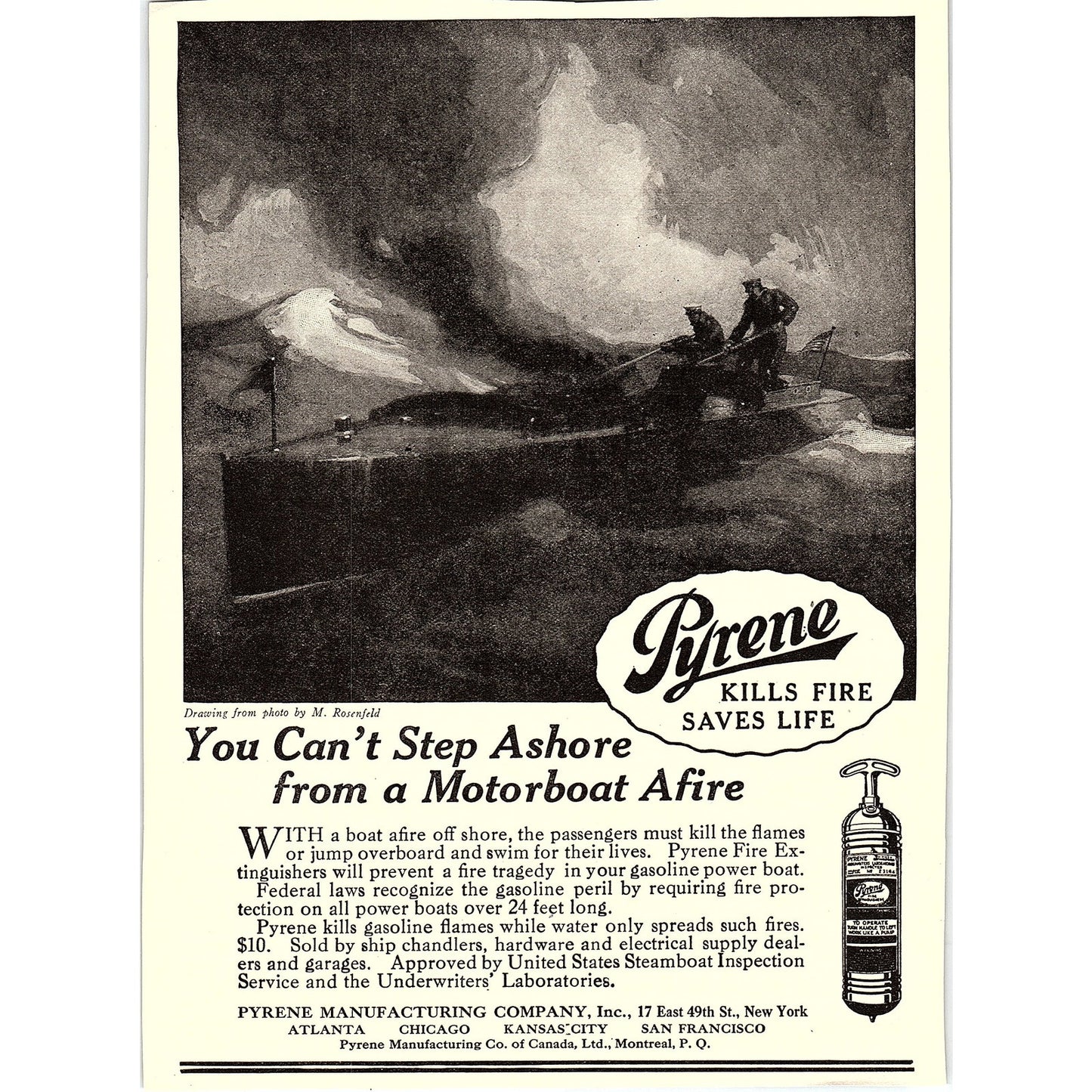 Pyrene Kills Fire Saves Lives Pyrene Mfg Co M. Rosenfeld c1920 Ad AF8-10